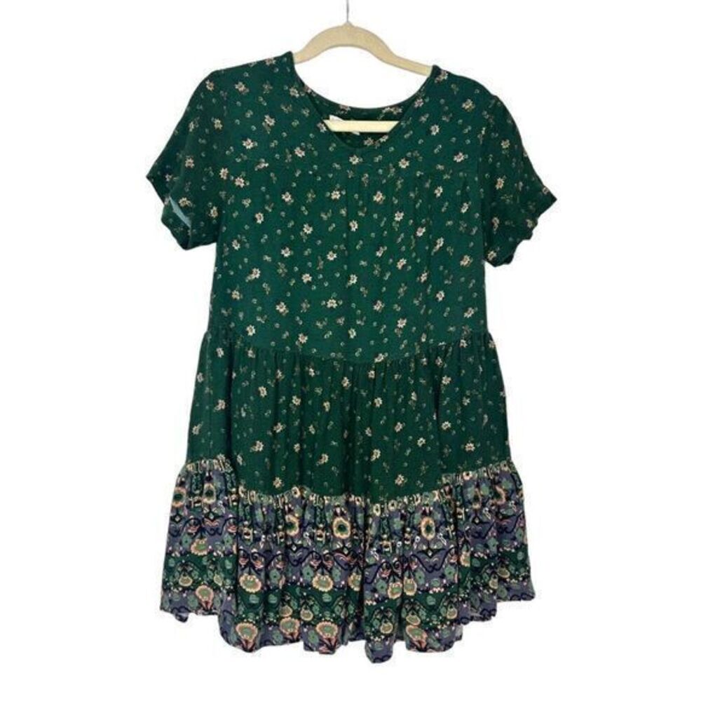 O’Neill Girls Green Tiered Boho Dress Medium 8 Short Flowy Short Sleeve ONeill